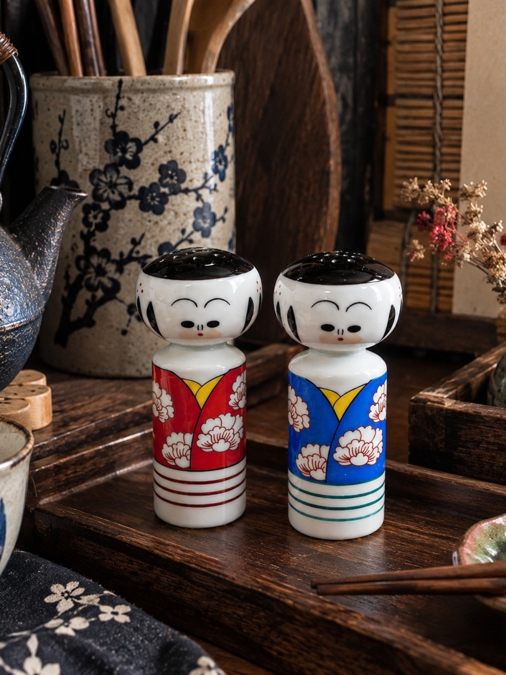 Vintage Kokeshi Doll Salt & Pepper Shakers